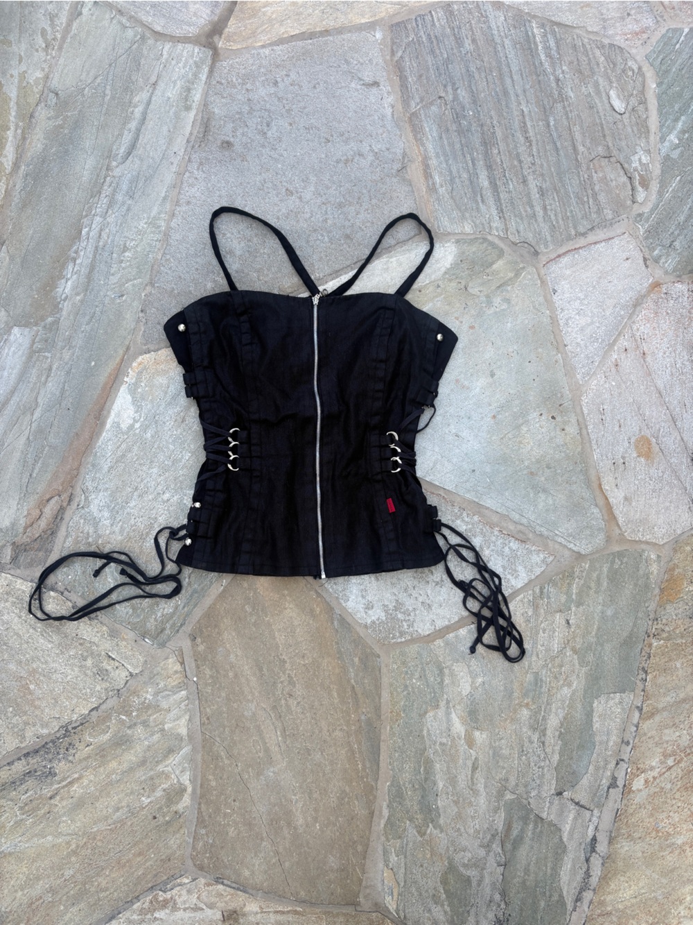 Tripp NYC Black Lace-Up Corset Camisole with Front Zip